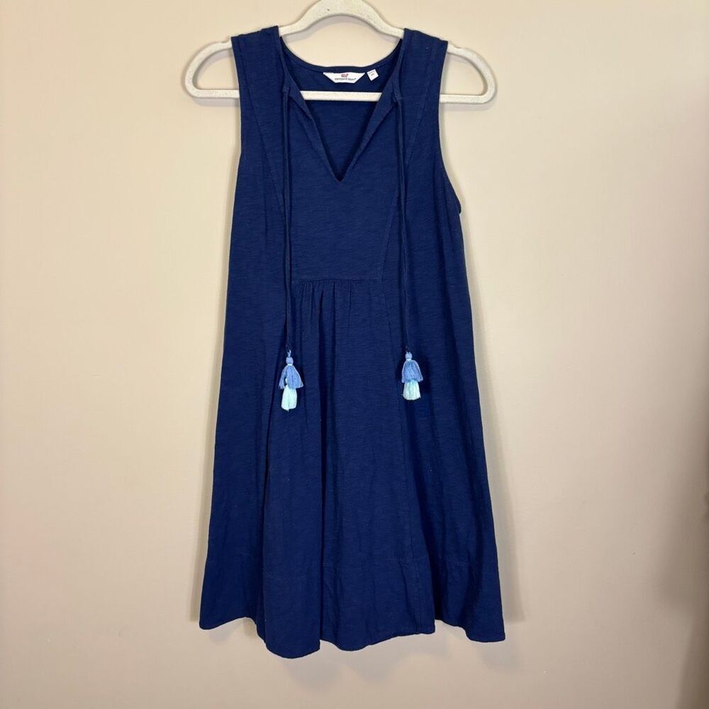Vineyard Vines Blue Dress V Neck Tassel Tie Tank Top Swing Dress Size XS